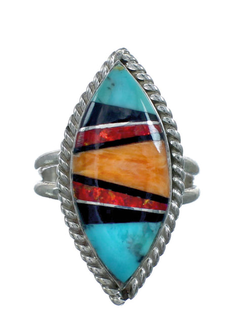 Native American Sterling Silver Multicolor Inlay Ring Size 7 NN20597